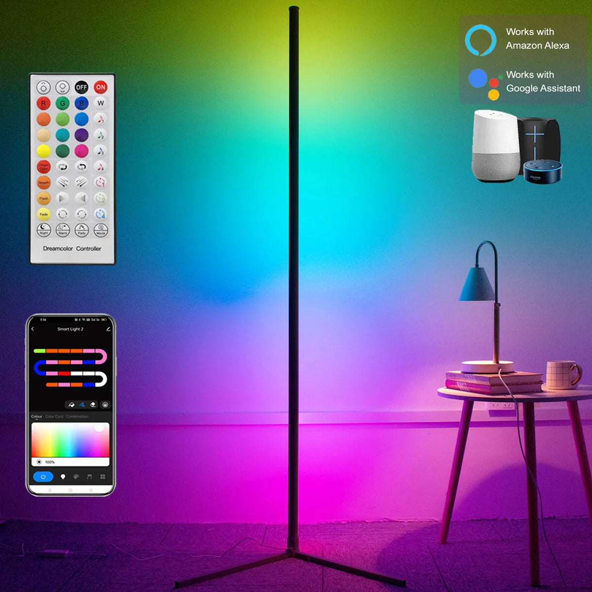 160cm Smart RGB LED Corner Floor Lamp